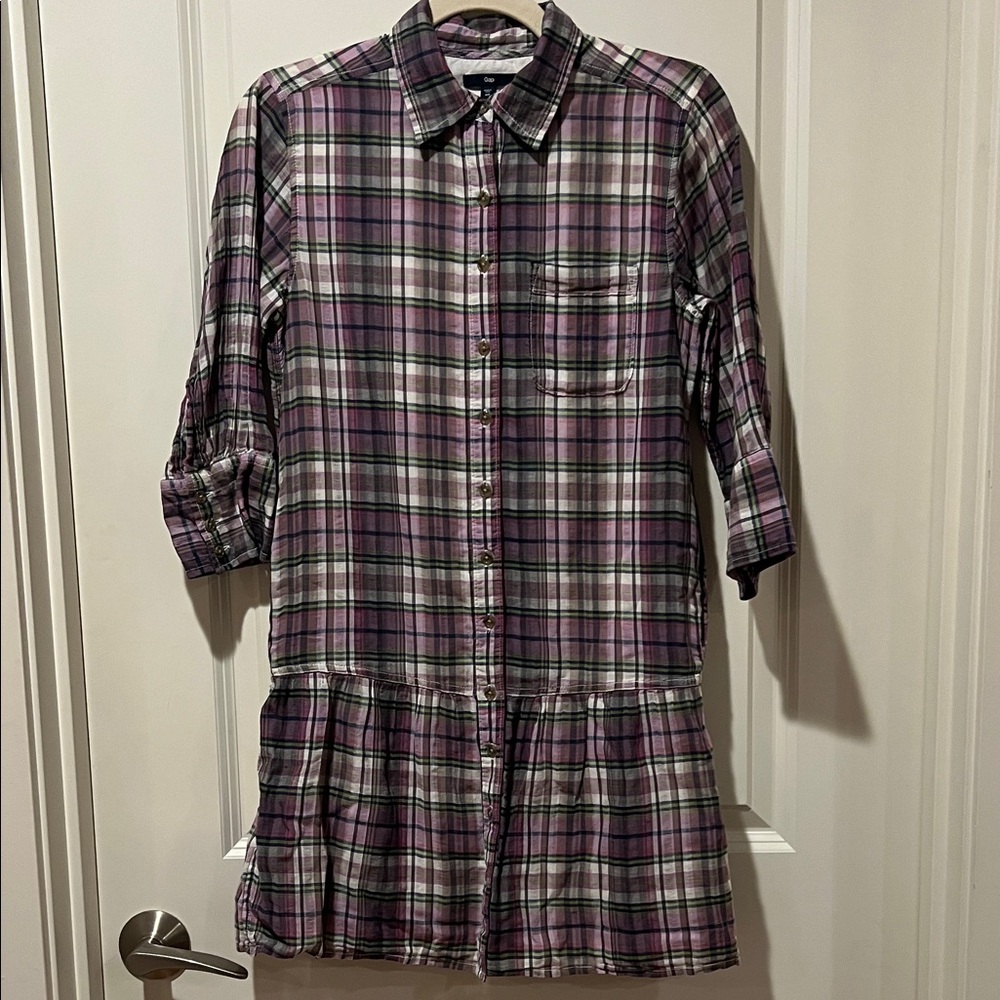 GAP Purple Plaid Shirt Dress